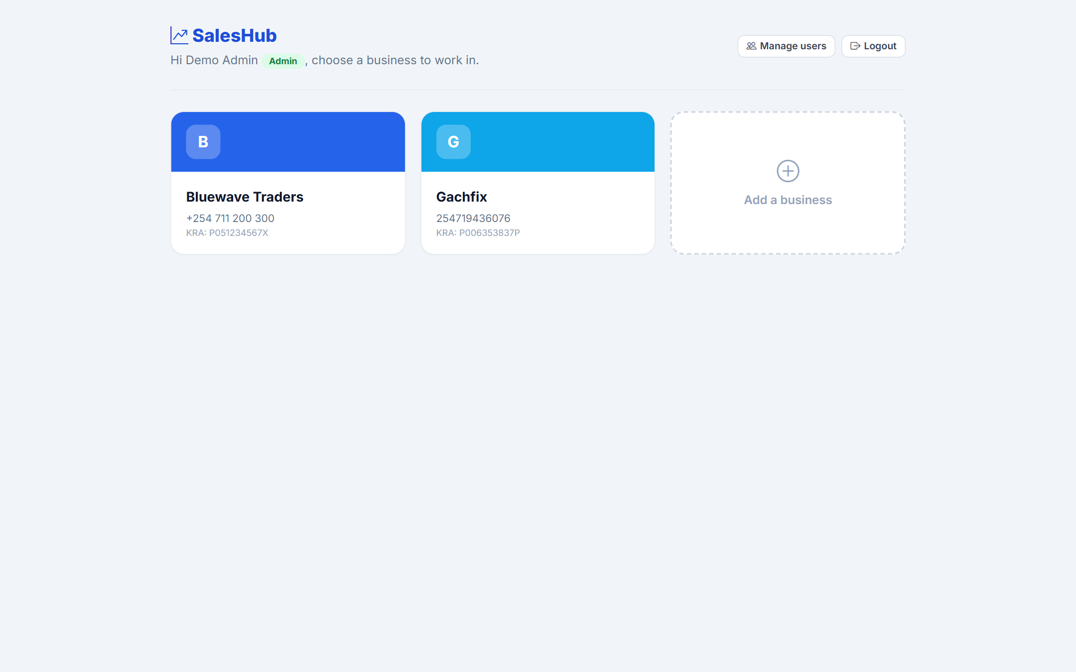 Choosing a business screenshot