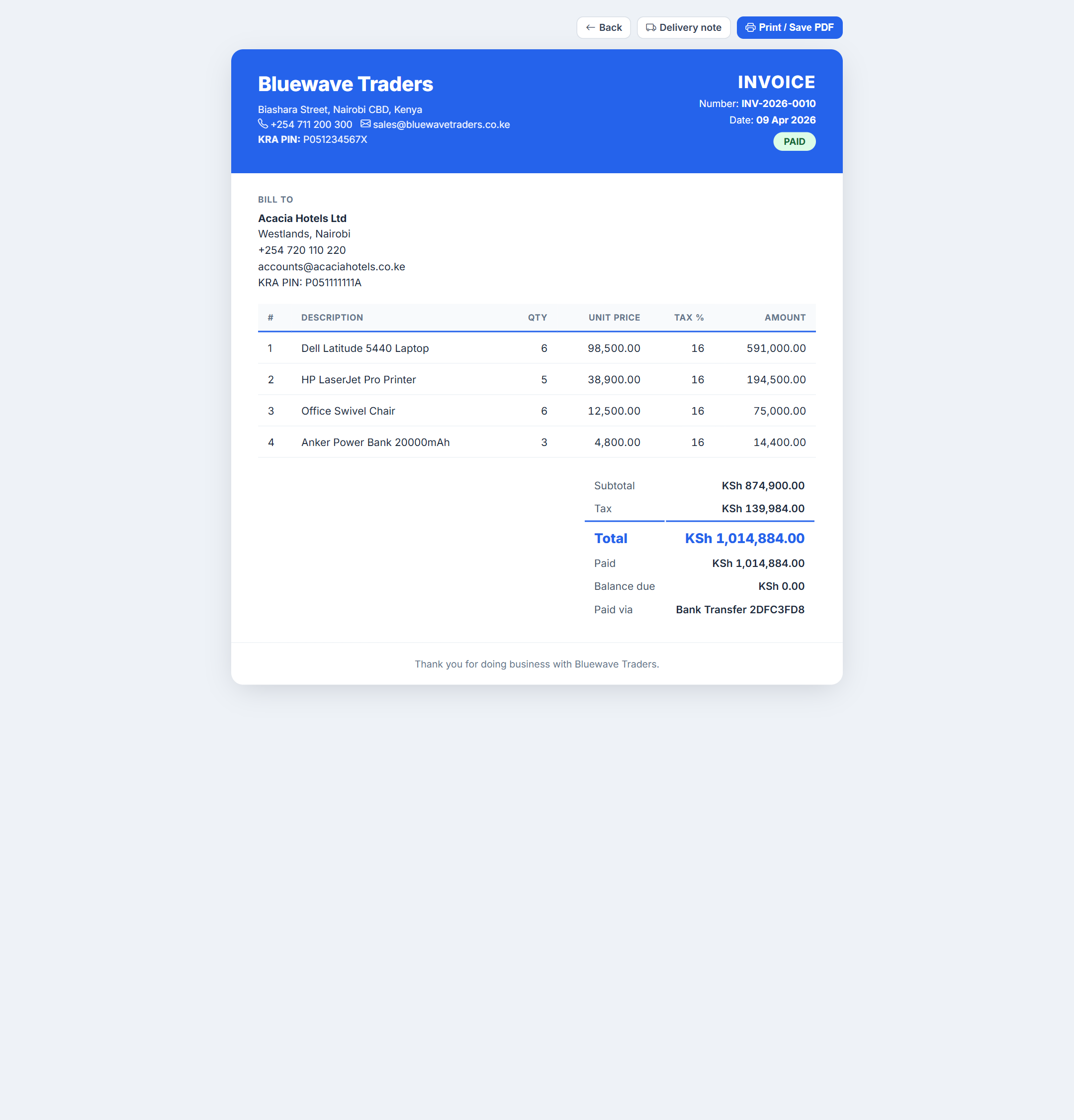Branded invoice