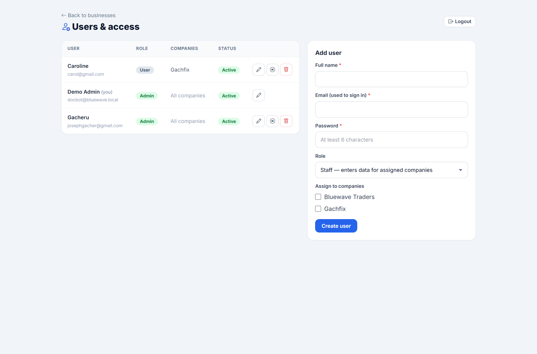 Users & access screenshot